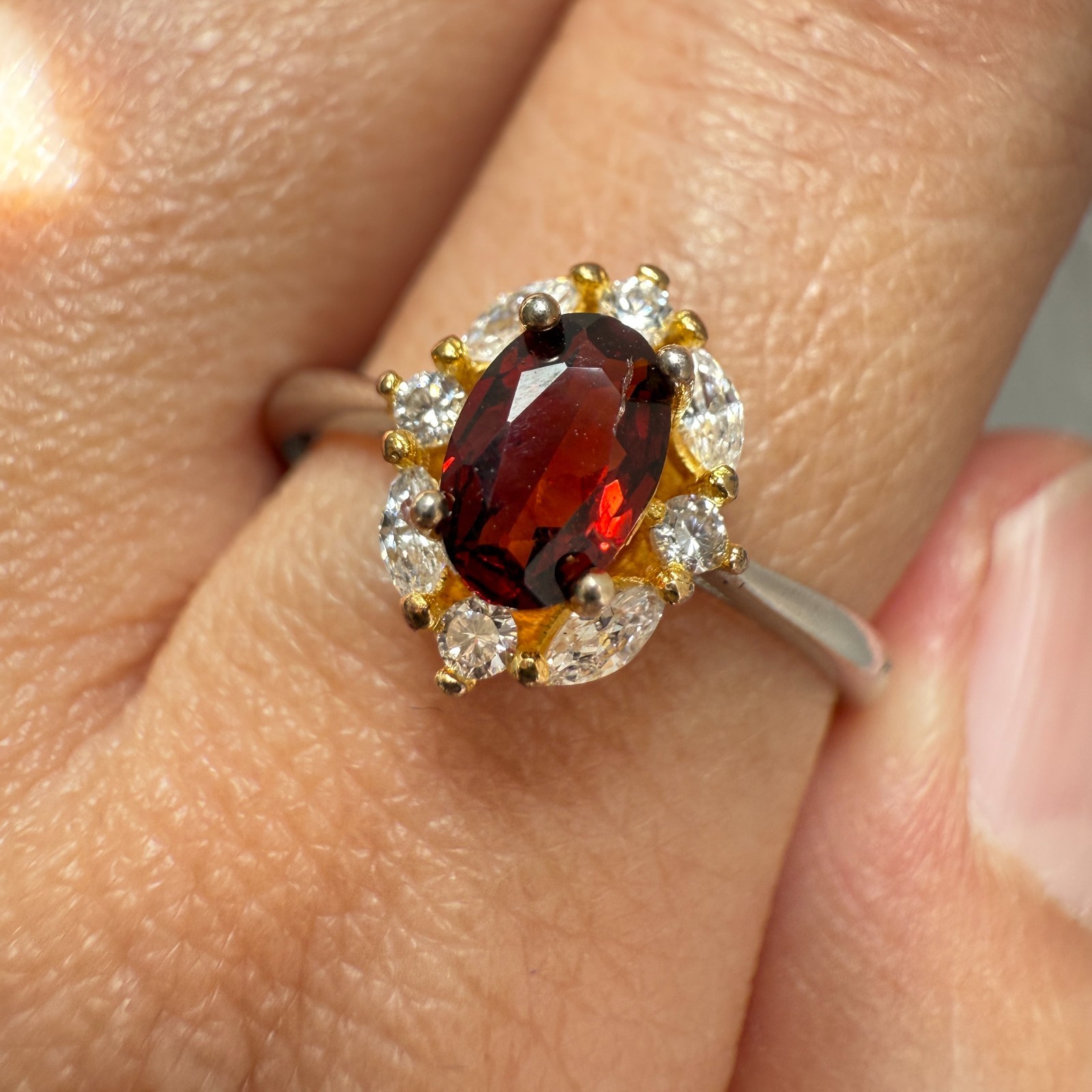 925 Sterling Silver Ring 6x4mm Natural Rhodolite Garnet Gemstone Zircon Red Gift