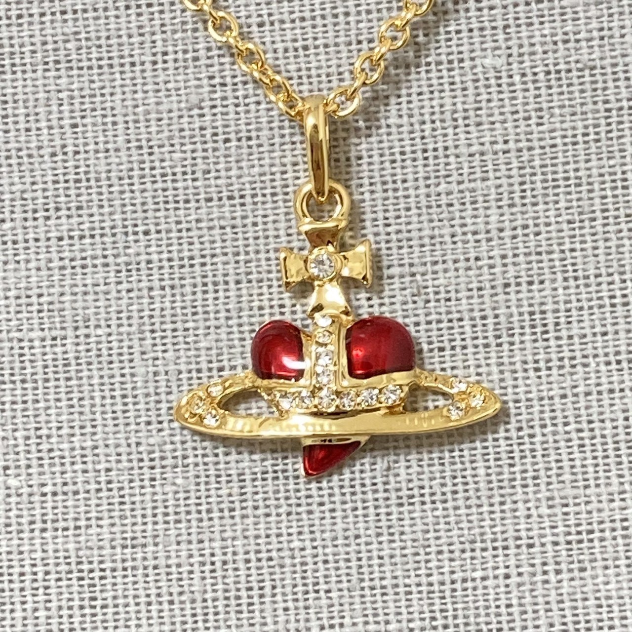 Vivienne Westwood Necklace Diamante Heart Gold Red TOP 2.5cm NO BOX