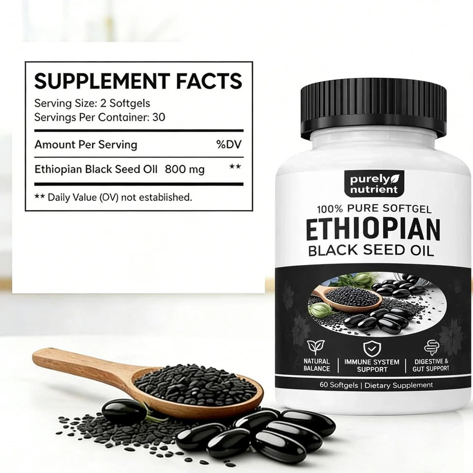 5 PACK Ethiopian Black Seed Oil Softgels 4.64% Thymoquinone Gluten-Free US STOCK