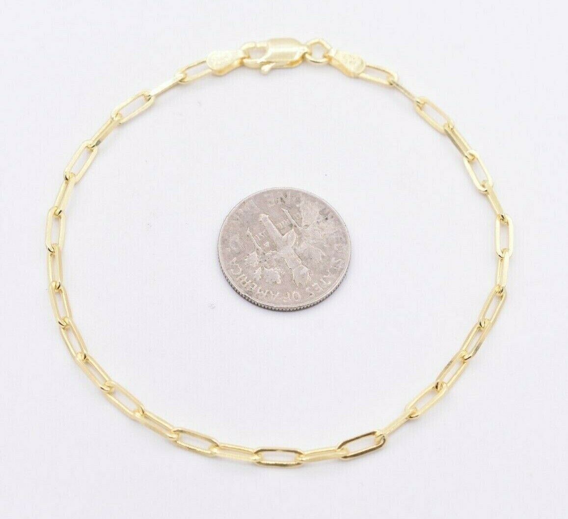 2.5mm Paperclip Link Chain Bracelet 14K Yellow Gold Plated Silver 925 Italy 7″