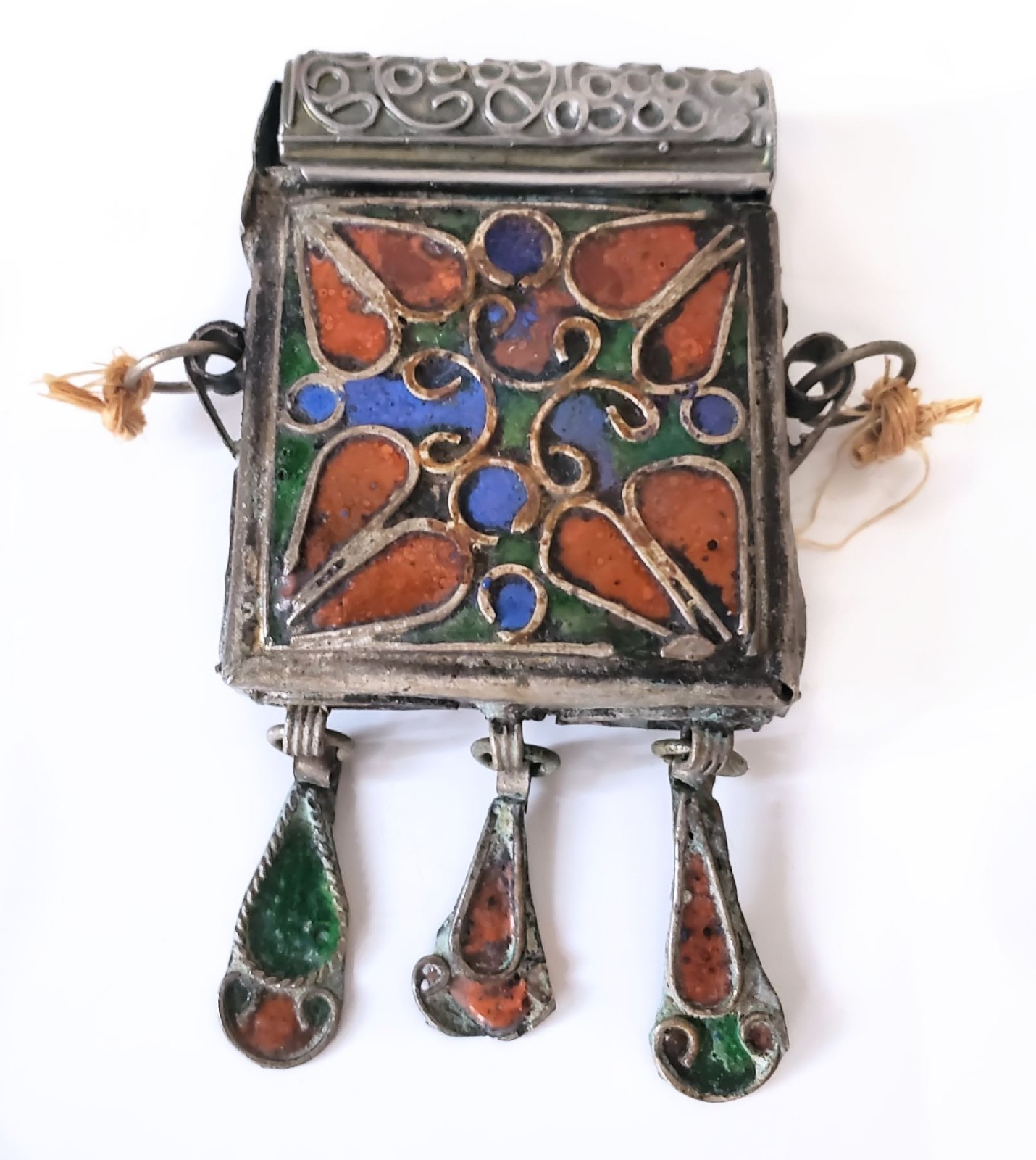 Vintage 1970s Moroccan Berber Hirz Prayer Box Pendant Cloisonne Enamel Locket