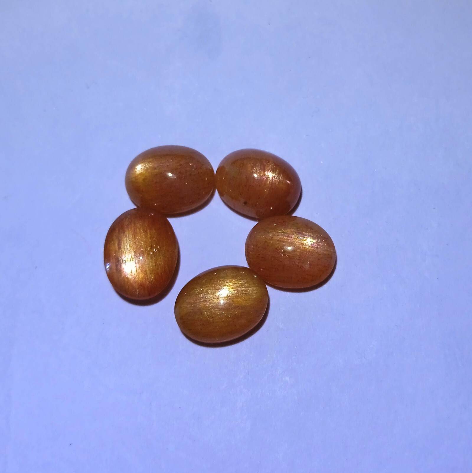 9.2 Carat 9×7 MM Natural Golden Brown Sunstone Oval Shape 5 Piece Lot Cabochon