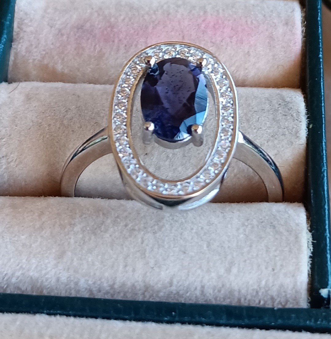 925 Sterling Silver Ring Oval Iolite 8x6mm Natural Gemstone Jewelry Size 8.5