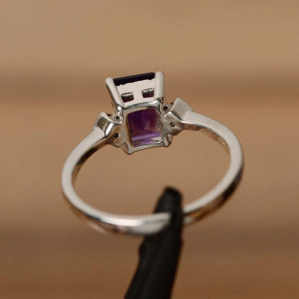 1.90Ct Emerald Cut Natural Amethyst Diamond Solid 950 Platinum Engagement Rings