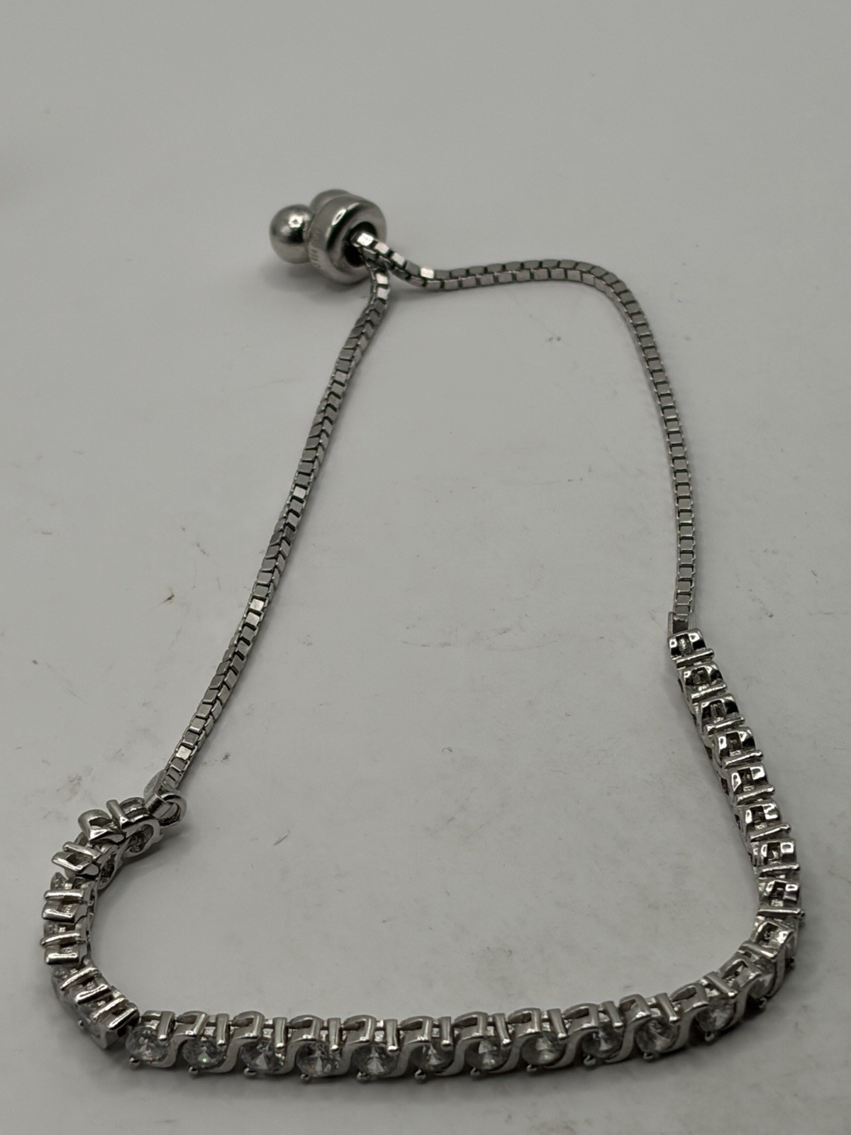 Sterling Silver Adjustable Slider Bracelet 925 Box Chain Minimalist CZ Style