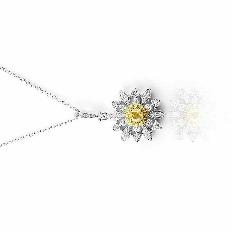 3Ct Cushion Simulated Citrine Women’s Flower Shape Pendant 14k White Gold Plated