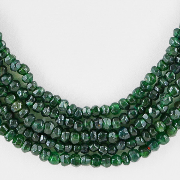 TOP CLASS 416.85 CTS NATURAL 5 LINE RICH GREEN JADE FACETED BEADS NECKLACE (DG)