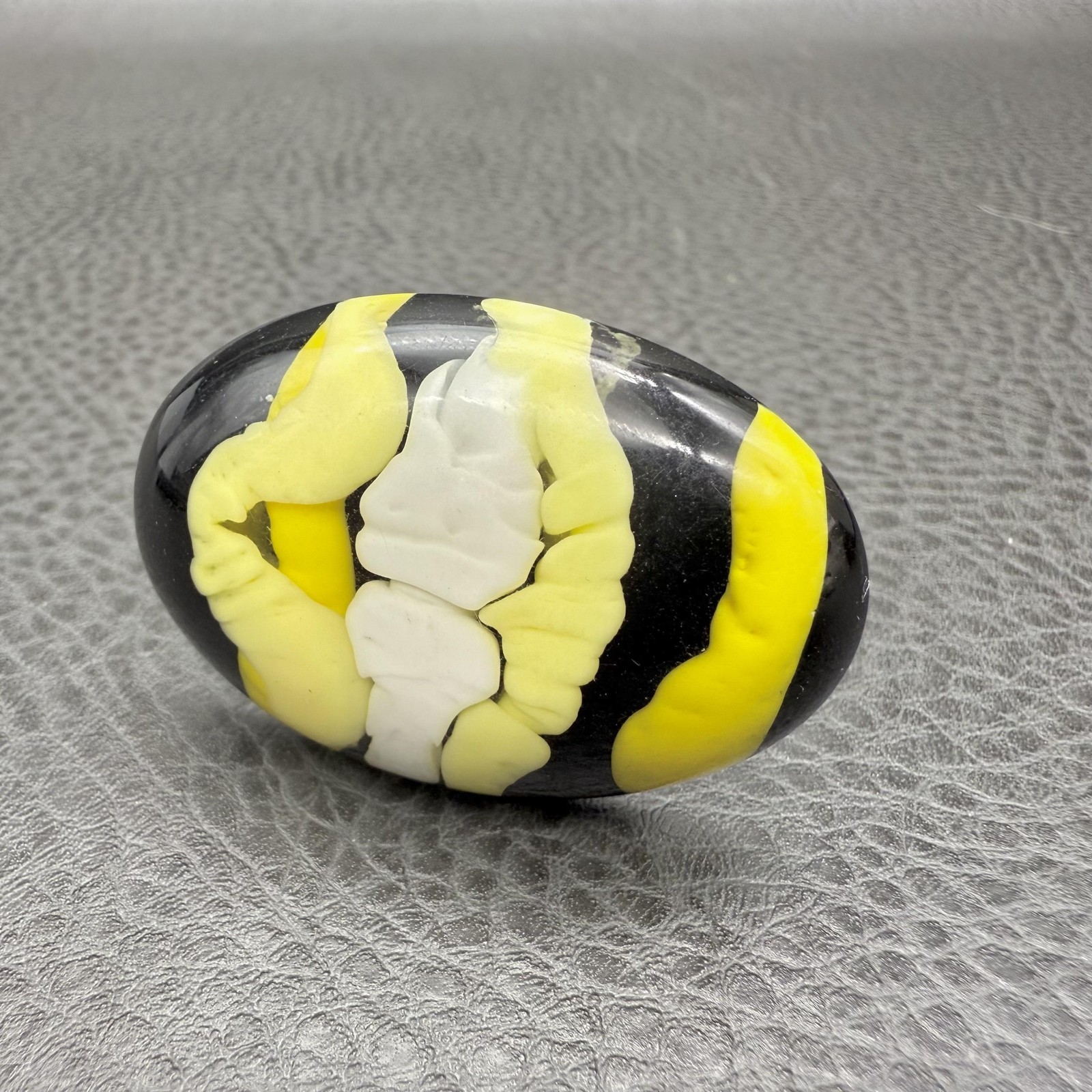 Oversized Statement Ring Black Yellow White Abstract Resin Art Size 7 Womens