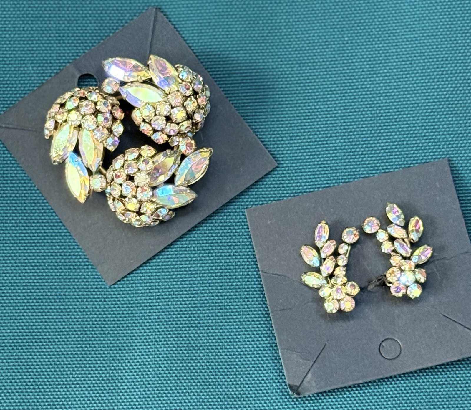 Vintage SHERMAN Signed Aurora Borealis Brooch and Earring Set BEAUTIFUL!