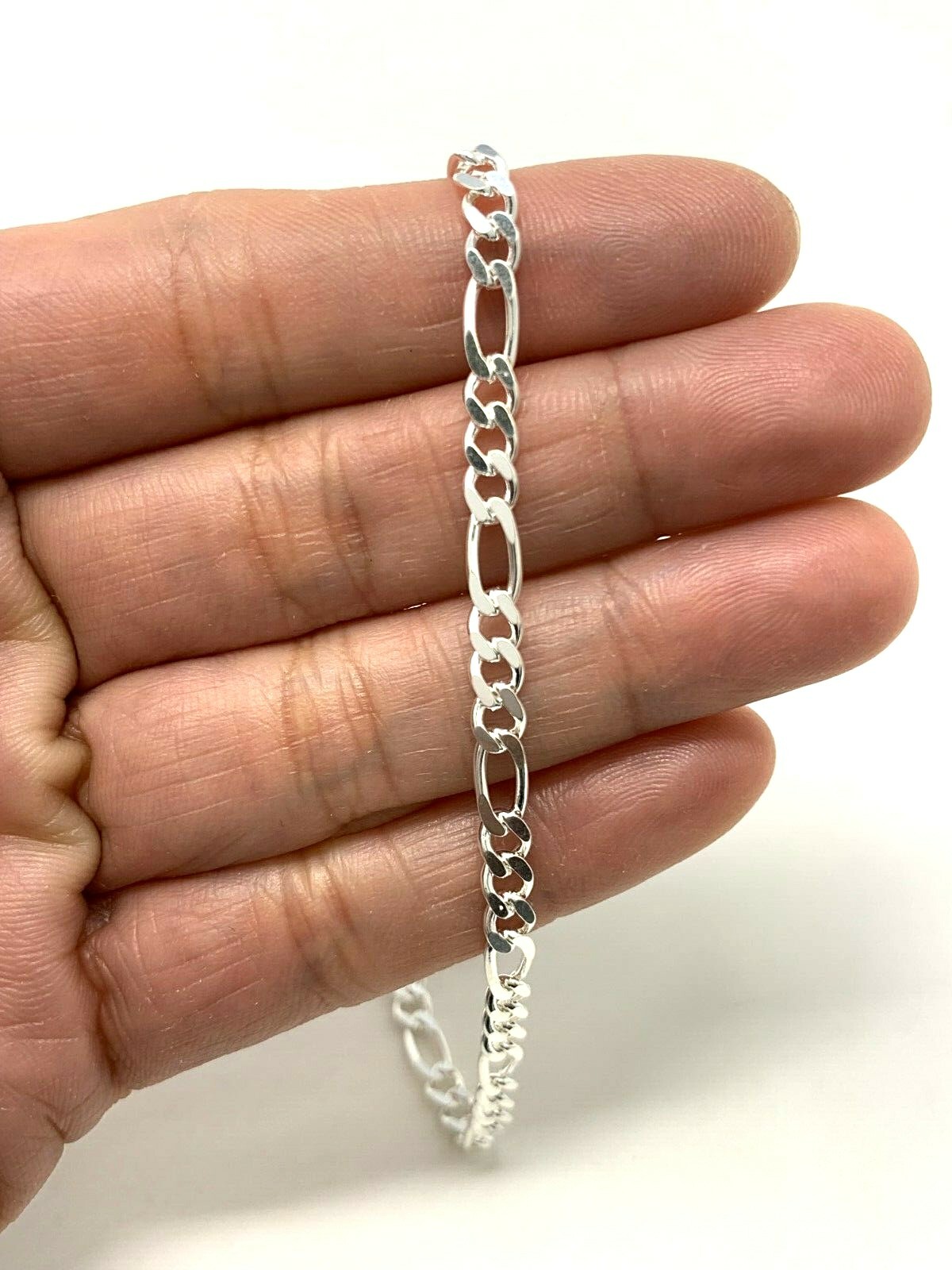 Italian 925 Sterling Silver Figaro Chain Bracelet or Anklet 4mm 7″-10″