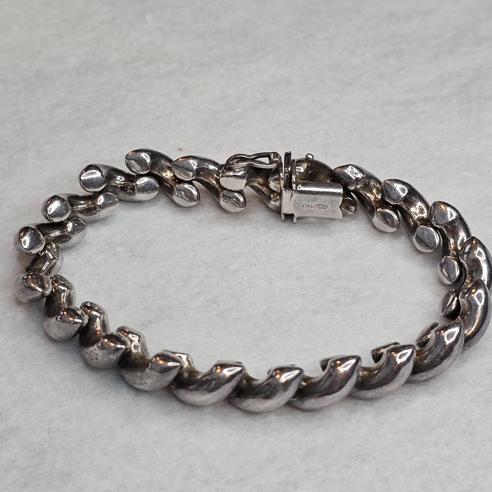 Italian 925 Sterling Silver San Marco Link Bracelet 7” Push Lock Safety