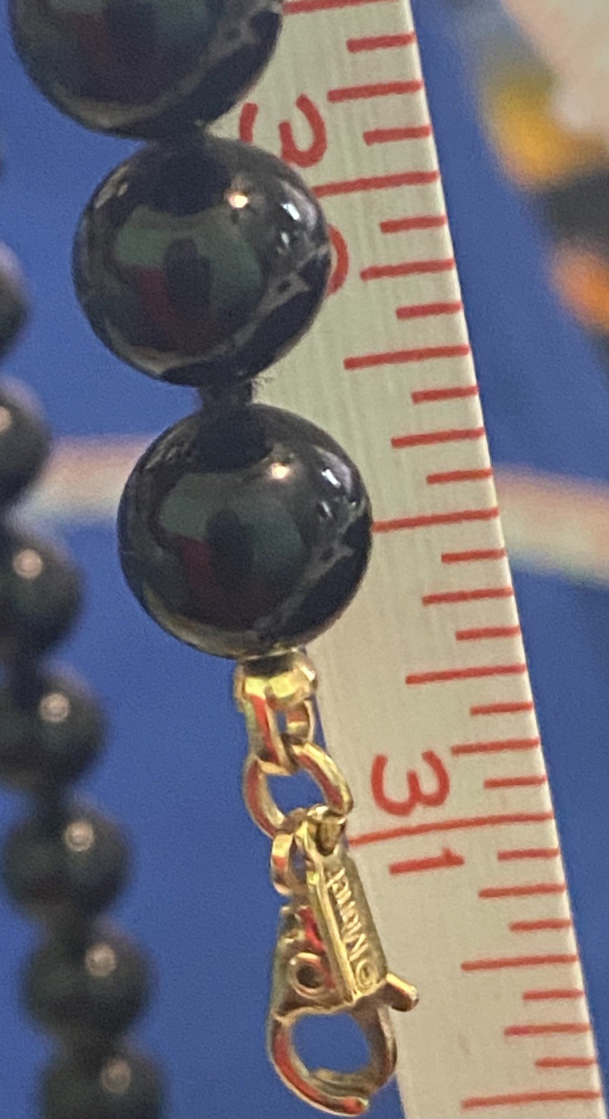 FINAL MKDN 30” Vintage Monet jet black bead hand-knot necklace w/gold tone clasp