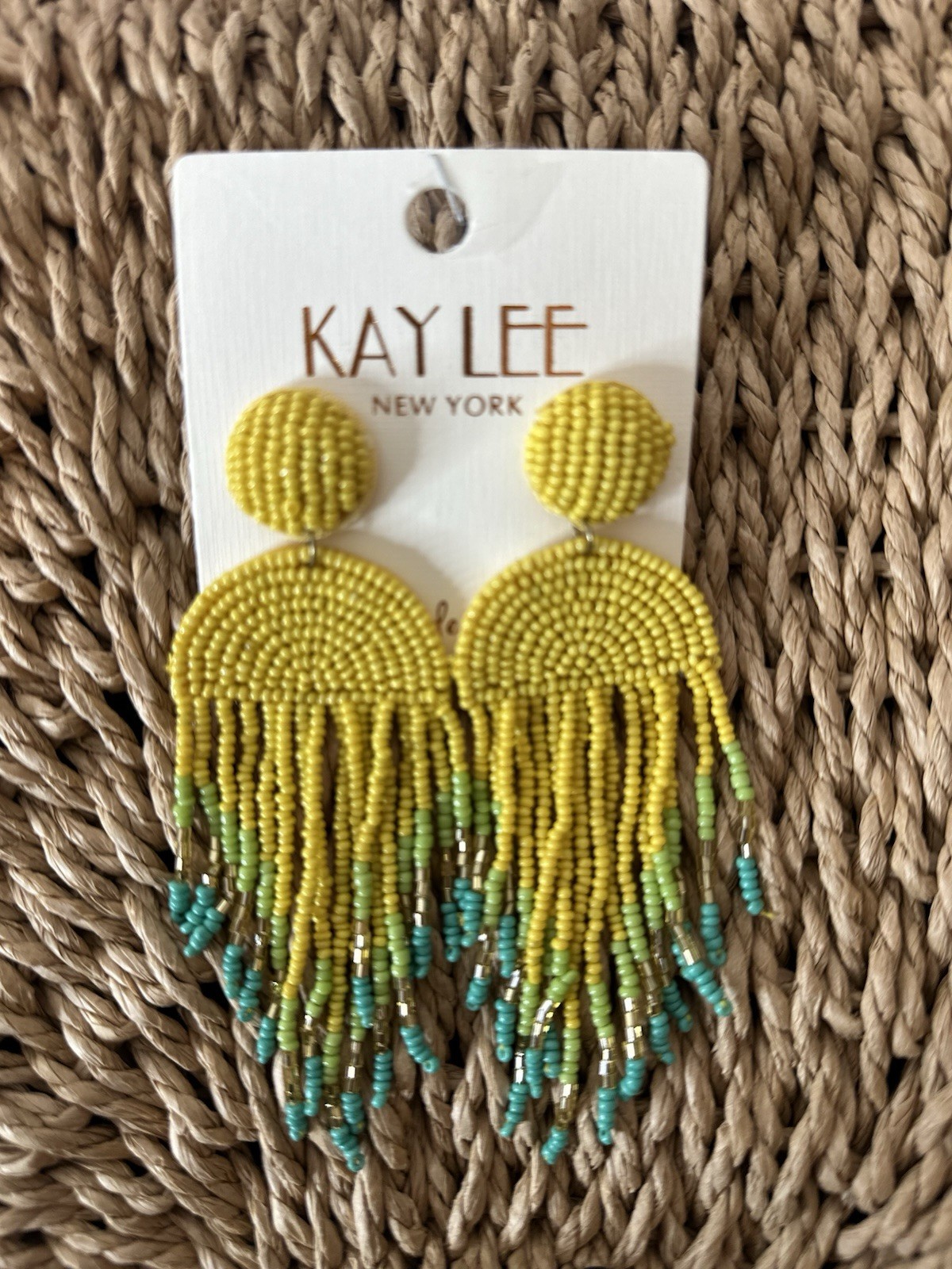 Kay Lee New York Pierced Earrings Bead Boho Geometric Drop Dangle Statement New