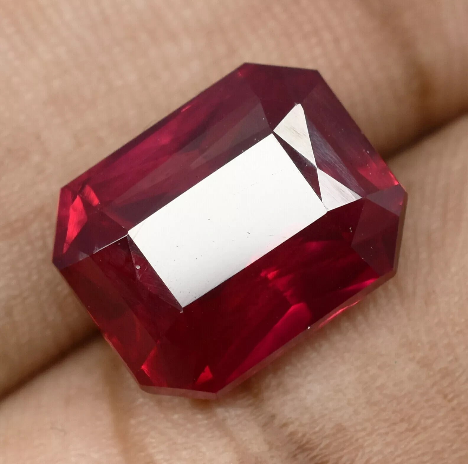 25 Ct Natural Certified BURMA Pigeon Blood Red Ruby Emerald Cut Loose Gemstone