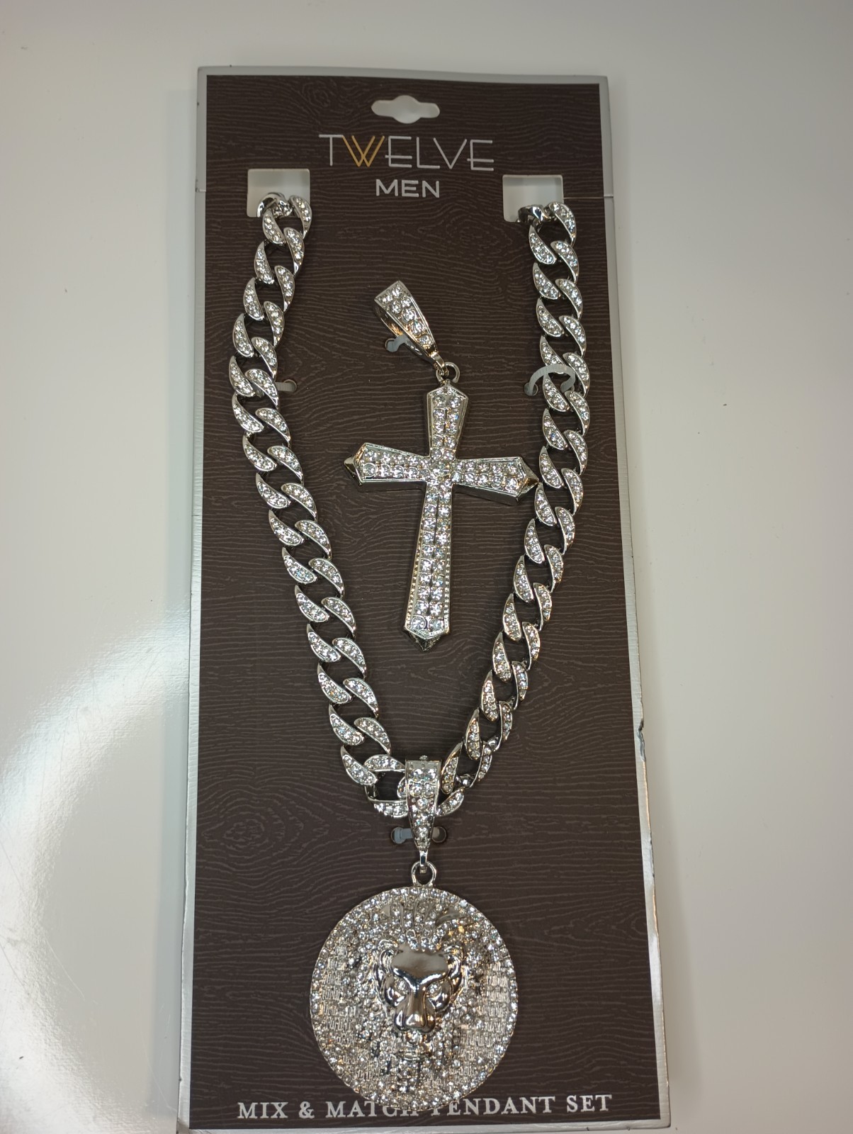 Hip Hop White Gold Color Dual Pendant Chain Necklace/w Cross Or Lion Head/ New