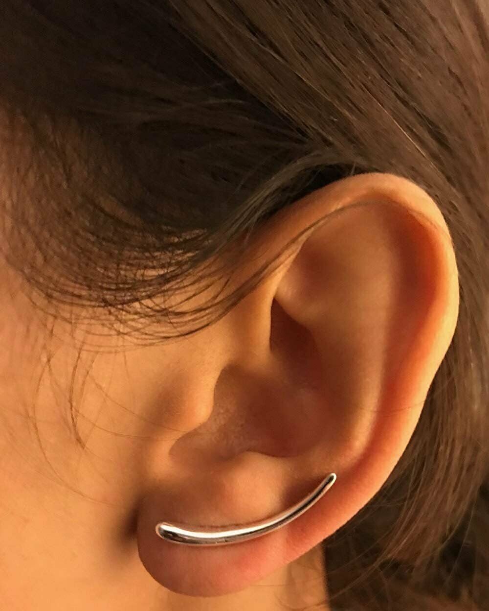 925 Sterling Silver Ear Crawler Cuff Earrings – Ear Climber Jacket Studs in…