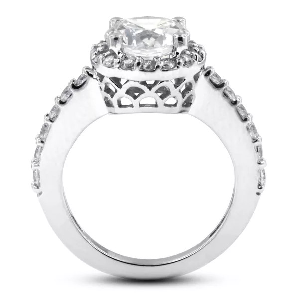 Side Stone Engagement Ring Halo 18K Gold 2.80 CT Round Lab-Grown Diamond E SI2