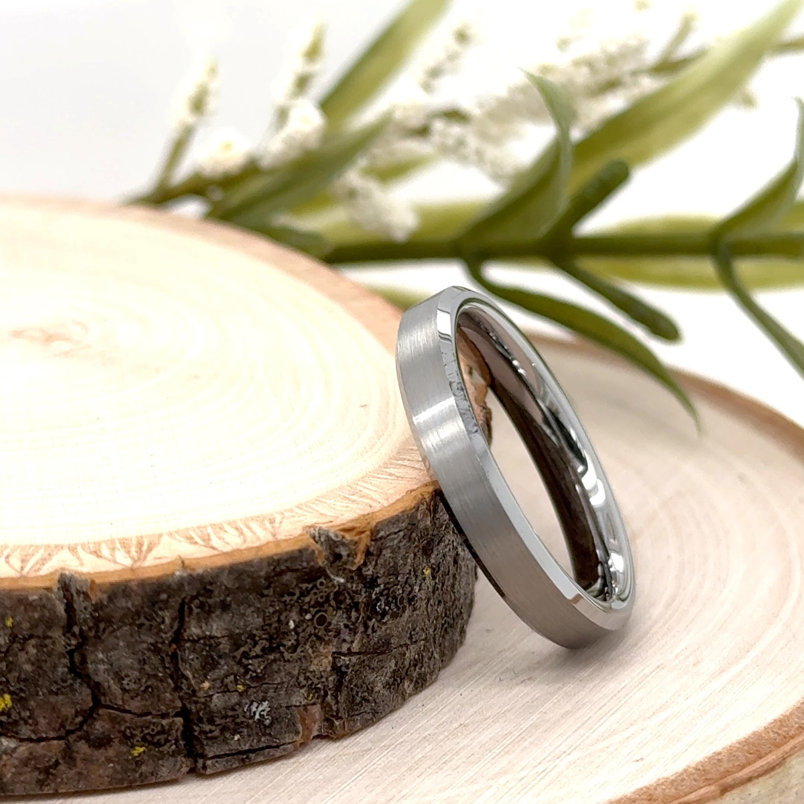Matt Finish Polished Edges Band 4mm Silver Tungsten Christmas Gifts Ring For Men