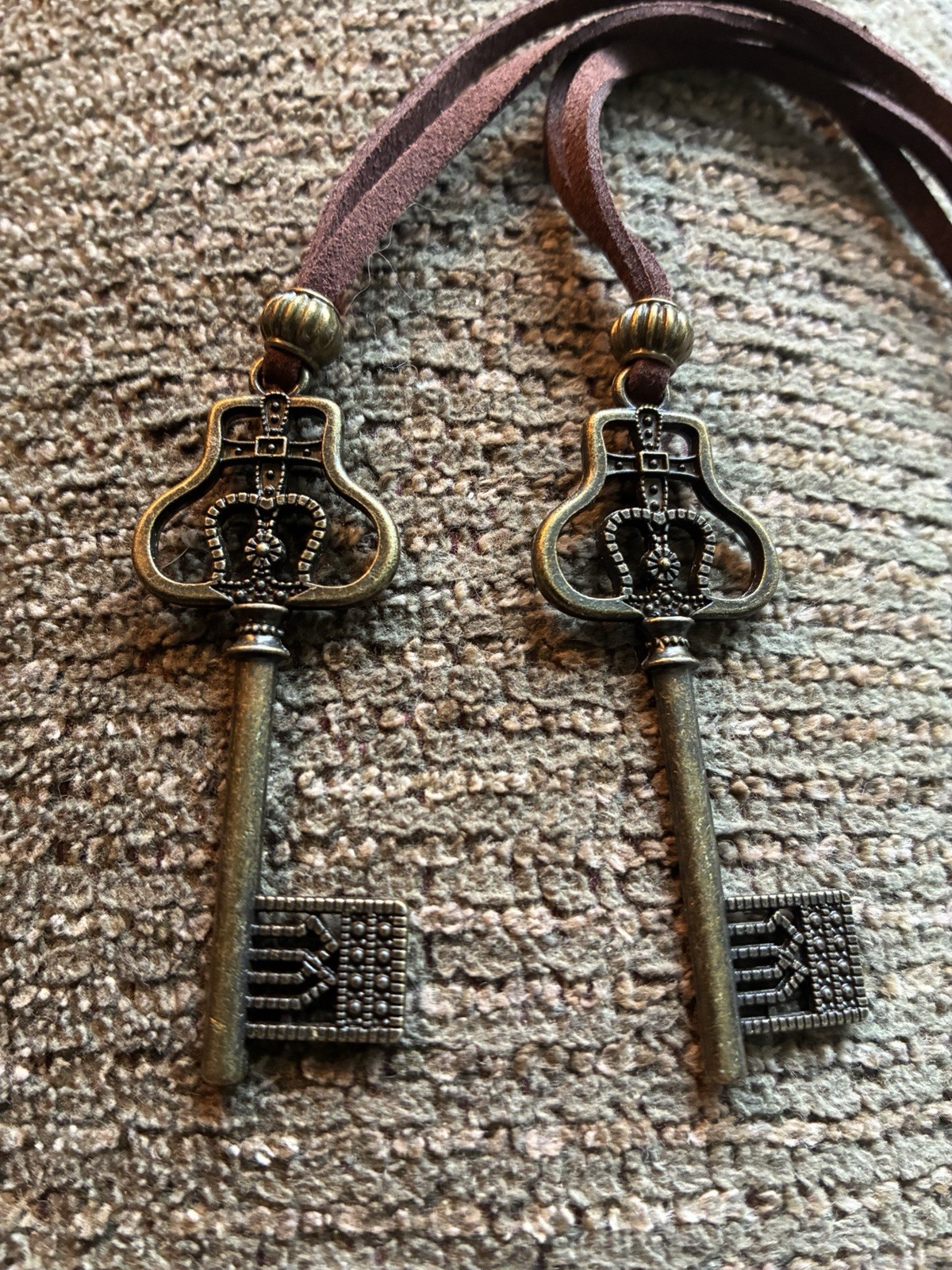 Set Of 2 Key Necklaces, Suede Corded Key Pendants