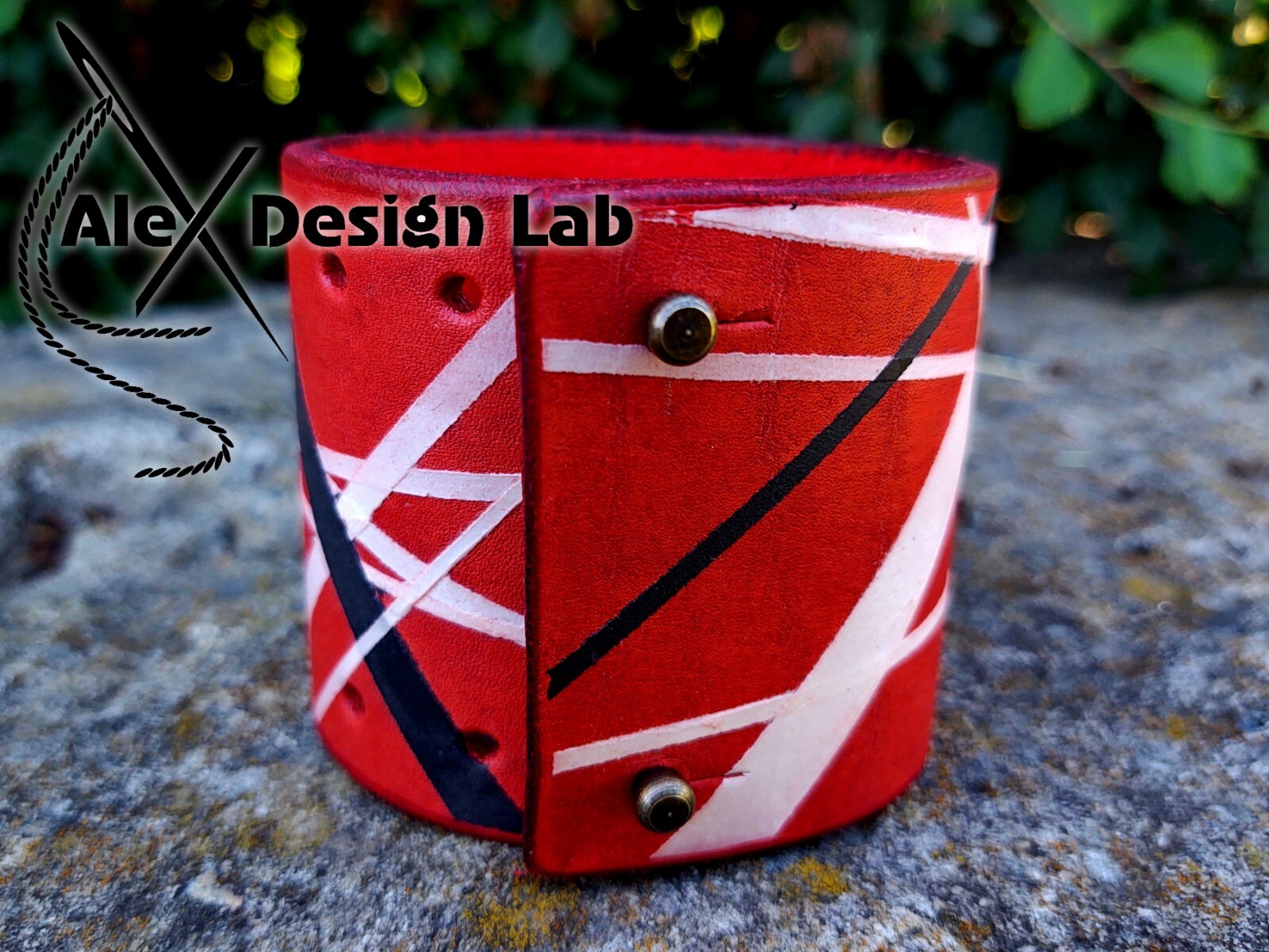 Wide Leather Striped Series cuff Men’s bracelet extra class genuine rock