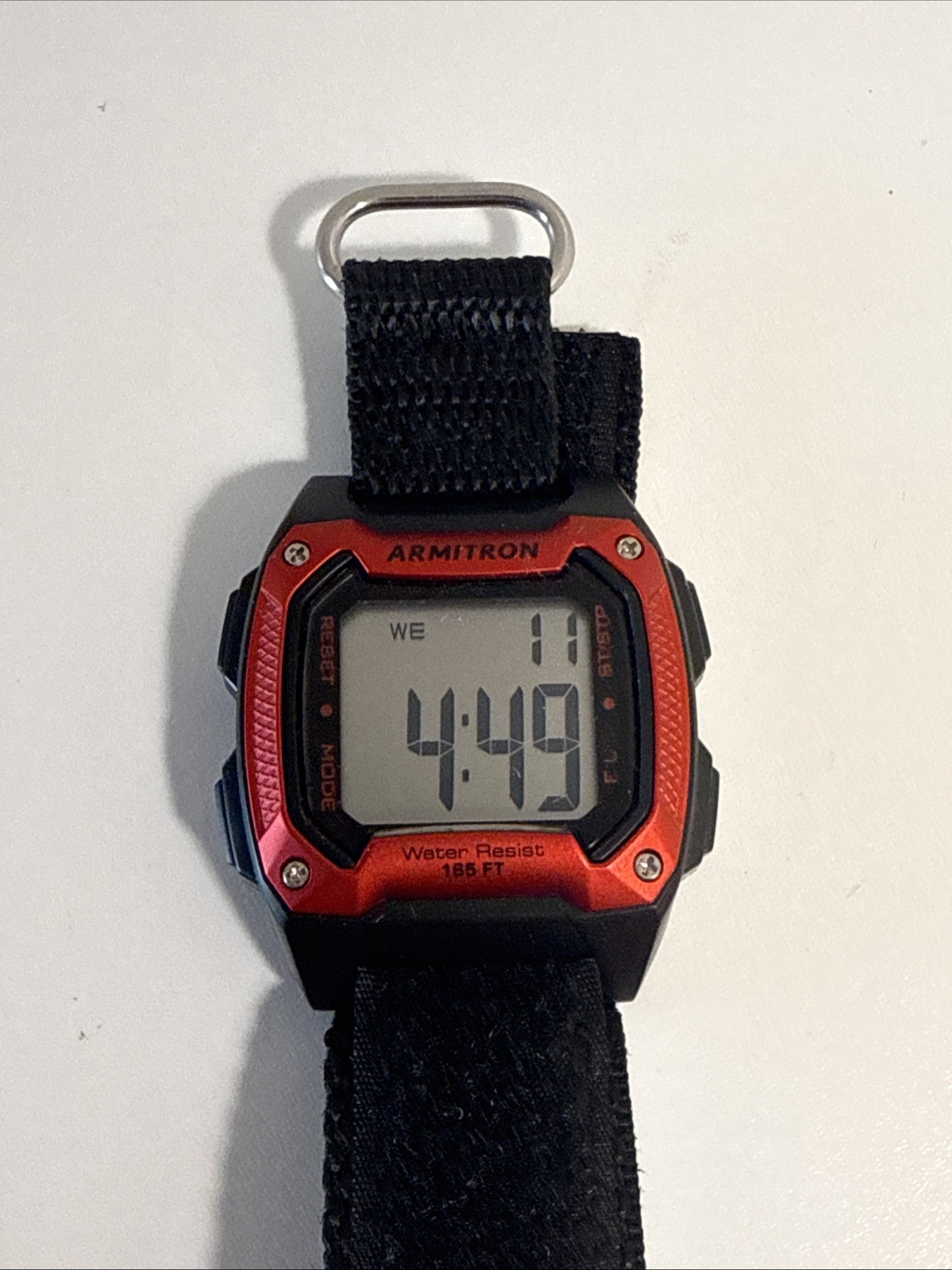 Armitron All-Sport Digital Watch Red Black Nylon Band Water Resistant 165ft/50M