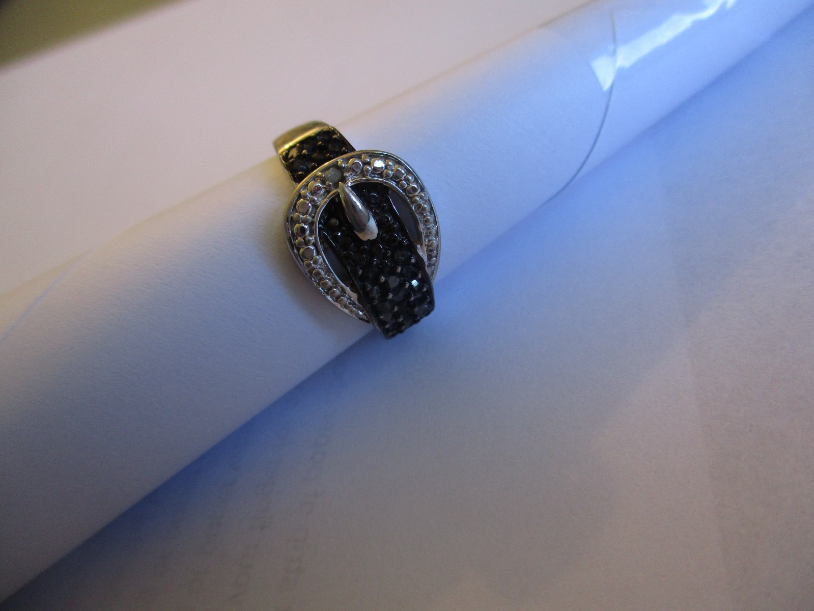 Cute Sterling Silver DBJ Black and White Belt Buckle Ring! Size 9.5