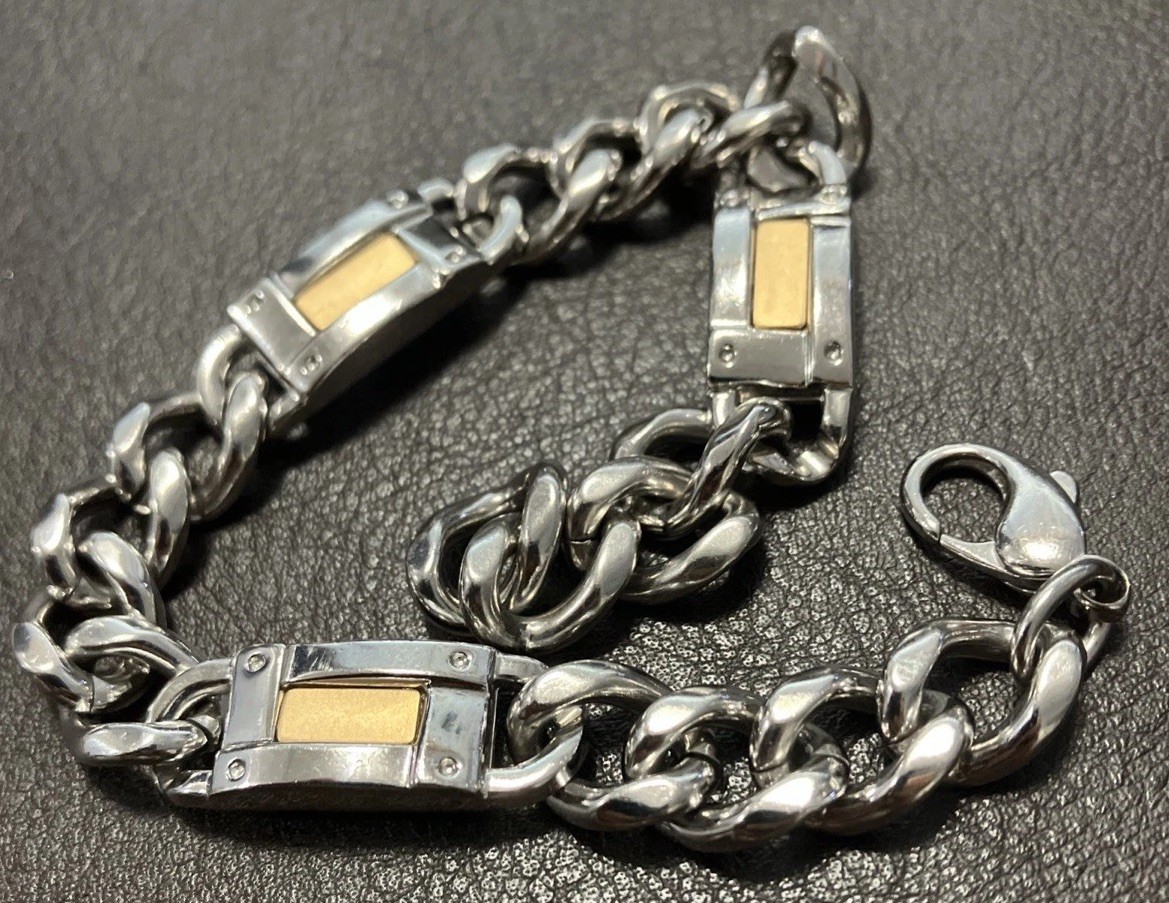 14kt & 925 Sterling Silver Combination Cuban Solid Bracelet 60grams 9.5inches