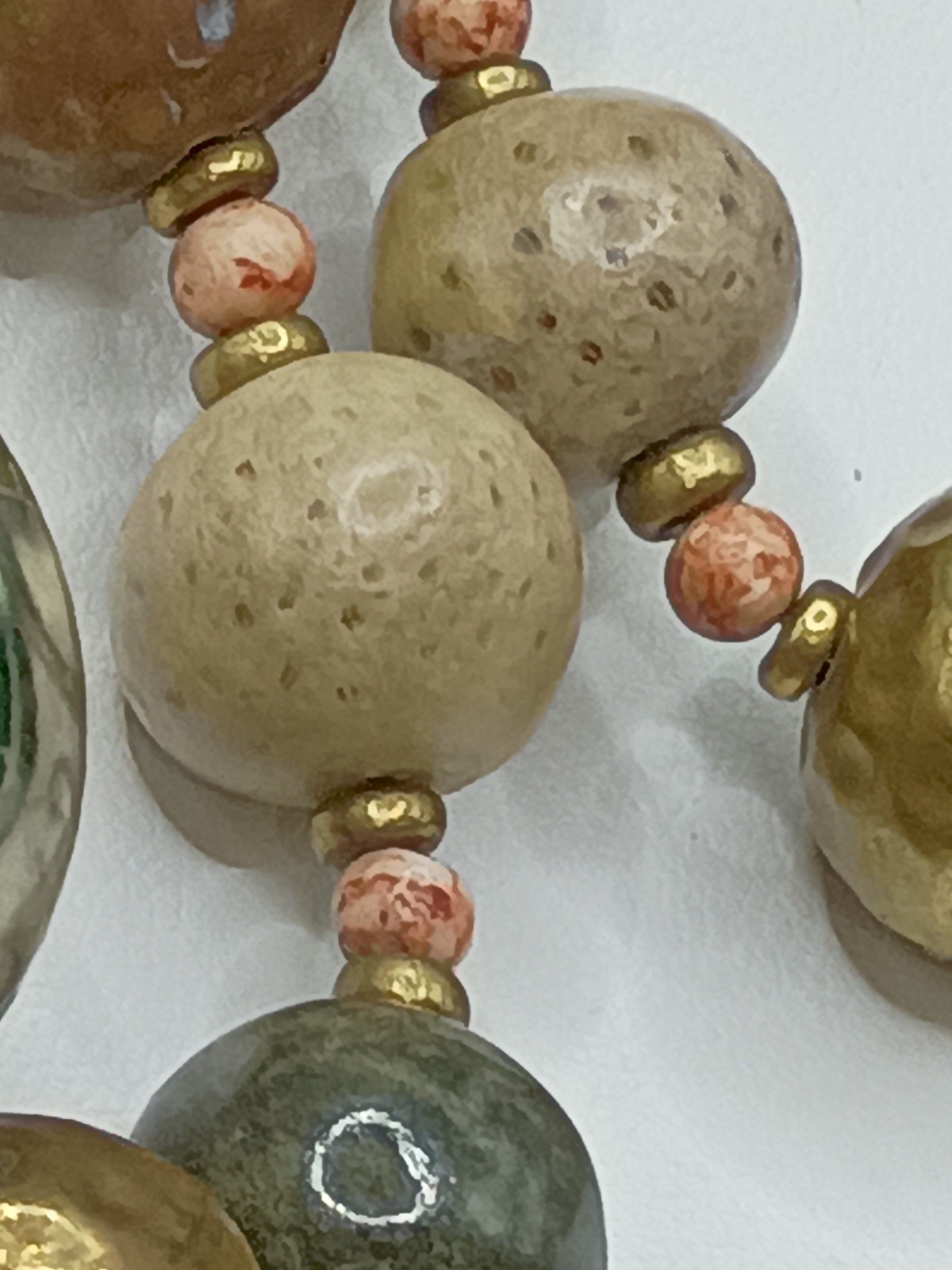 Vintage Chinese Export Cloisonne Floral Beaded Necklace Clay Brass 32” Long