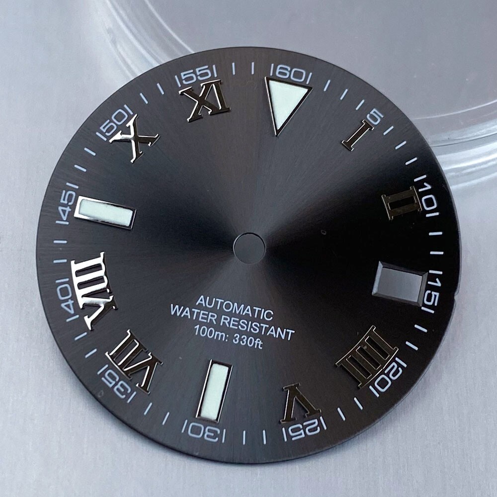 29mm Sterile Black Gray Sunburst Roman Numeral Watch Dial Fit Japan NH35A NH36A