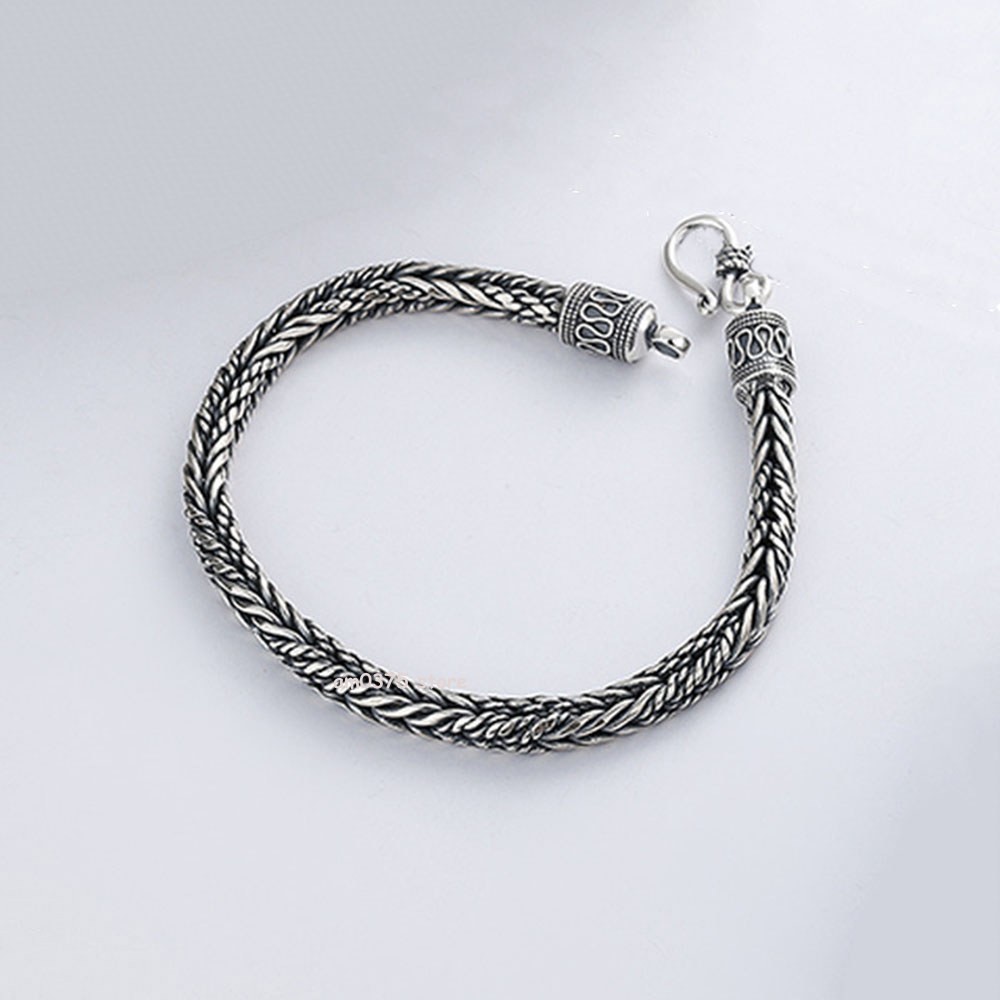 Real S925 Sterling Silver Women Man’s 5mm Weave Twist Rope Wheat Link Bracelet