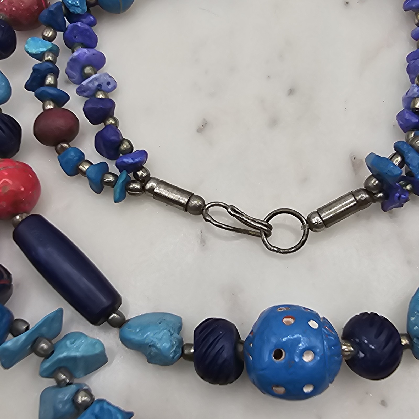 Vintage Artisan Beaded Necklace Mixed Media Tribal Ethnic 28″ Handmade Unsigned