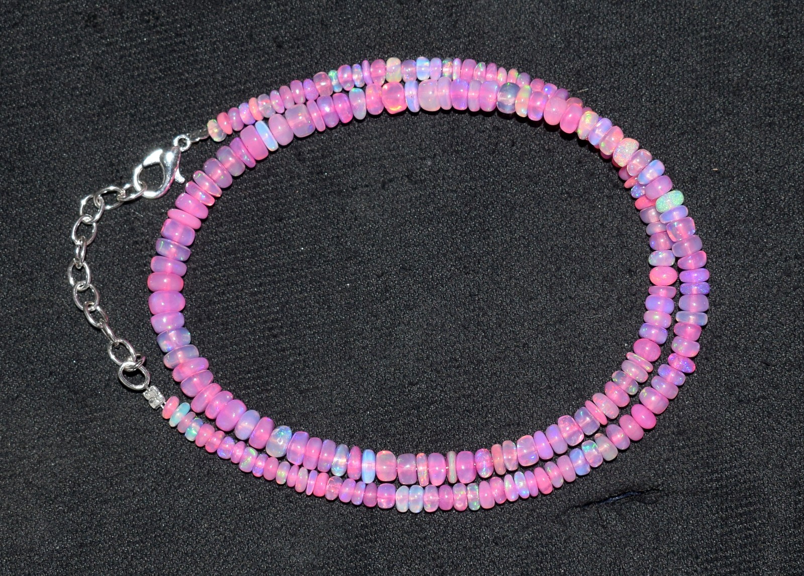 16″Natural Ethiopian Opal Wello Fire Opal Gemstone Bead Necklace