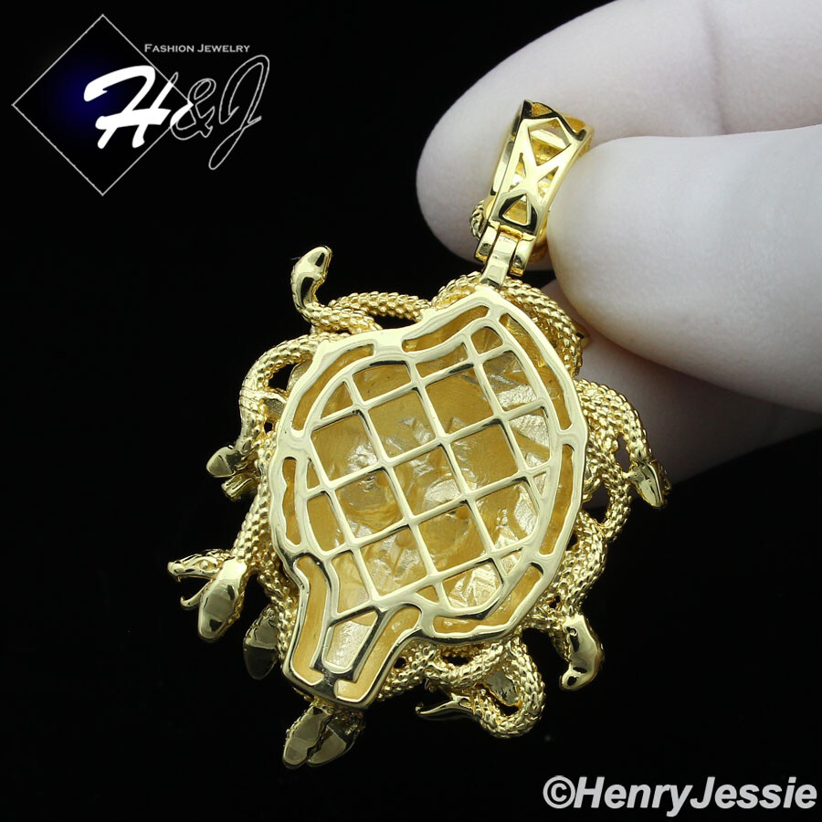 MEN 925 STERLING SILVER HIPHOP 3D MEDUSA HEAD GOLD PLATED CHARM PENDANT*GP386