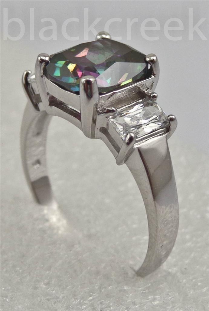 5.00tcw Radiant Rainbow Topaz 925 Sterling Silver 3-Stone Engagement Ring Sz 7