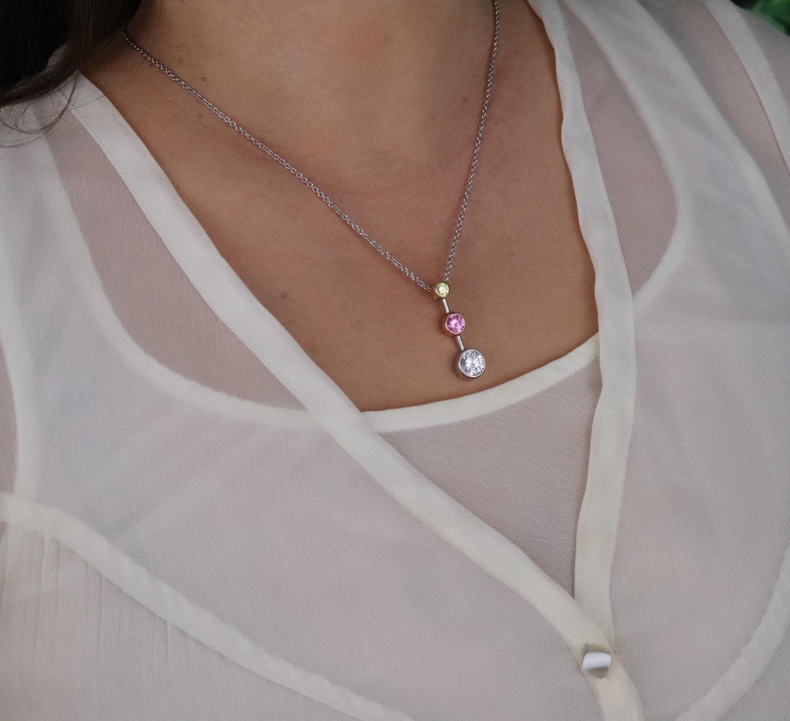 Pendant Only Sterling Silver Yellow, Pink, White Cubic Zirconia Three Stone