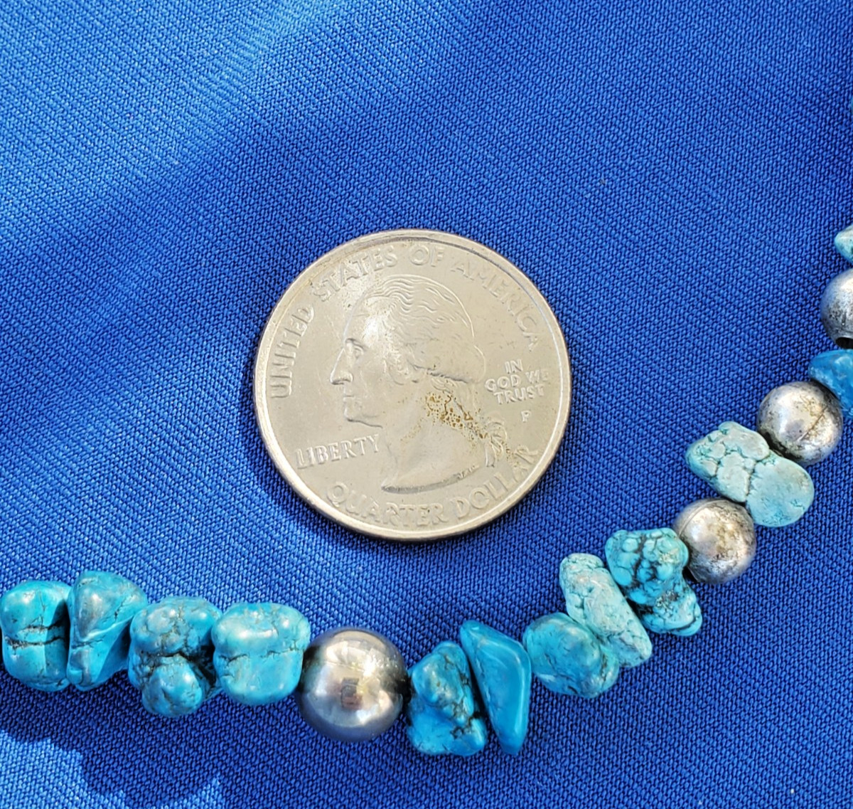 Original NATIVE VINTAGE NAVAJO TURQUOISE STERLING SILVER Beads NECKLACE 21″ INCH