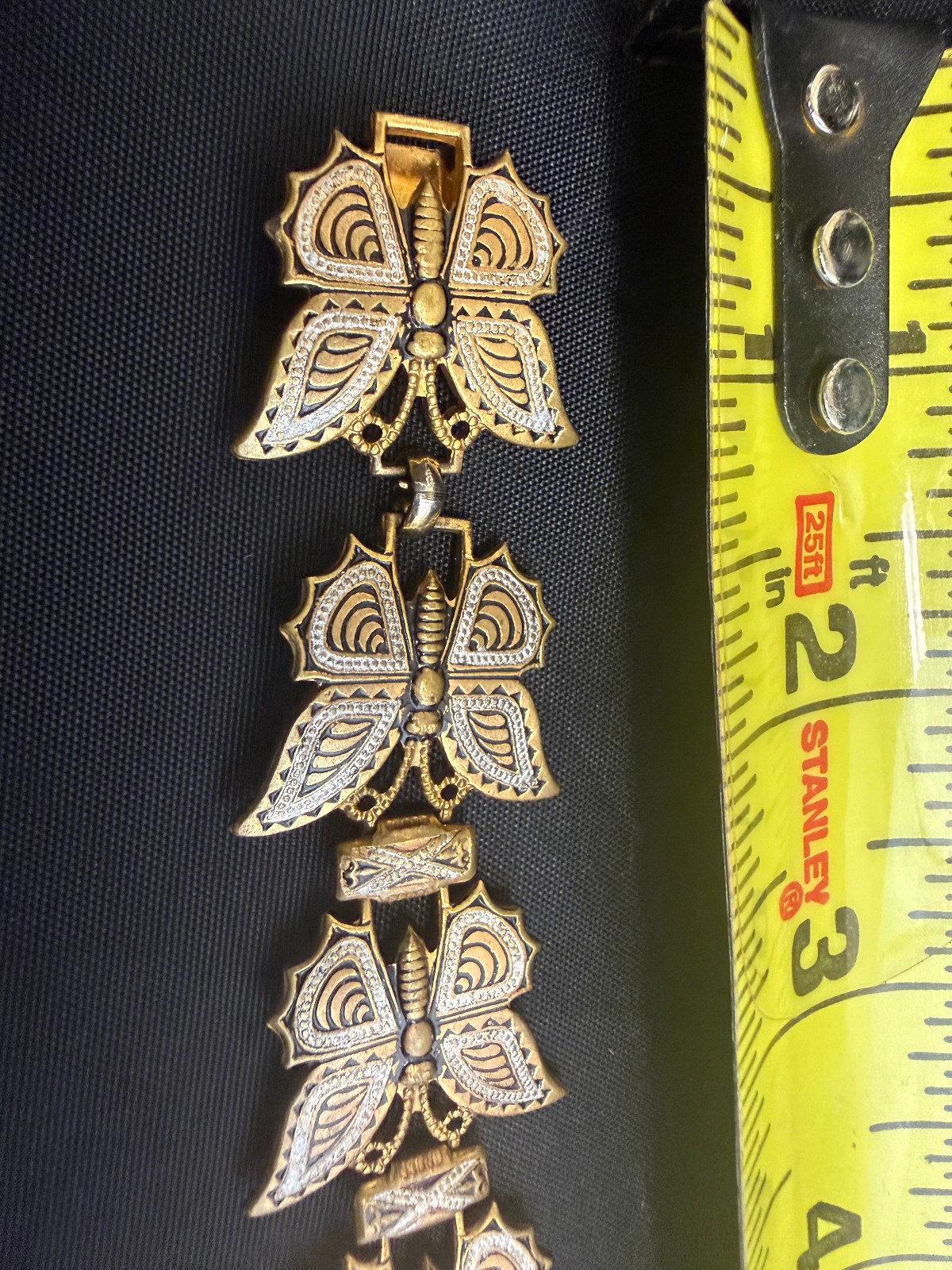 Vintage Articulated Butterfly Panel Bracelet Gold Silver Tone 7.5 Inch