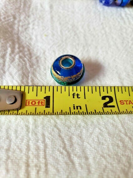 Blue, Green & Gold Swirled Glass Bead Charm