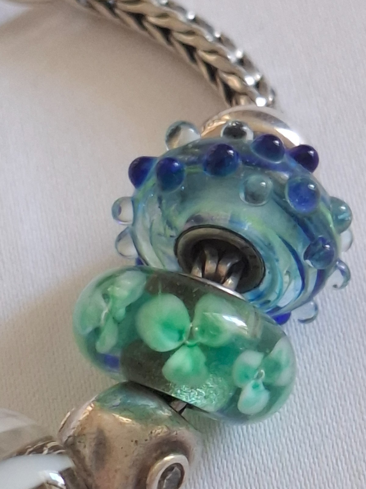 Silver 925 Trollbeads Bracelet 14 Charms Approx 20cm Blue Green