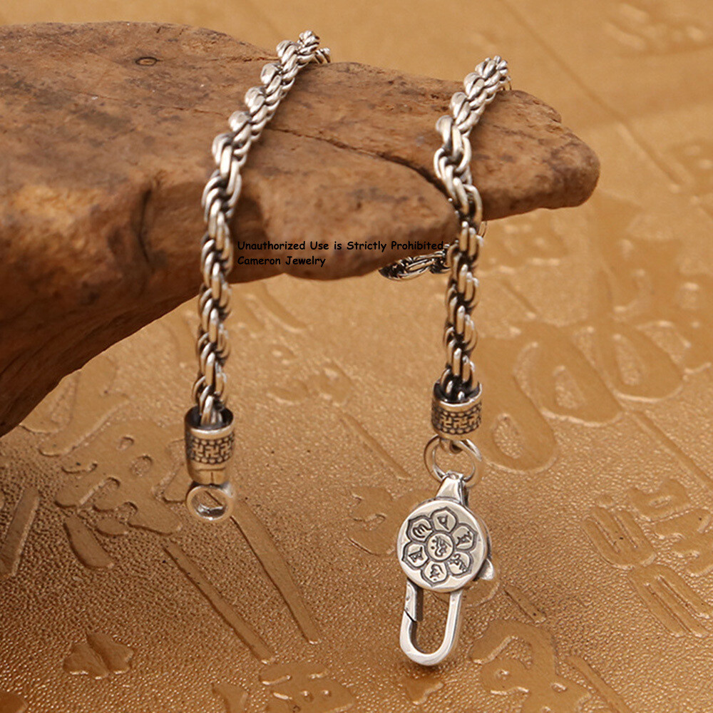 Solid S925 Sterling Silver Chain Unisex 3mm Rope Link Bracelet 6.7-8.3inch