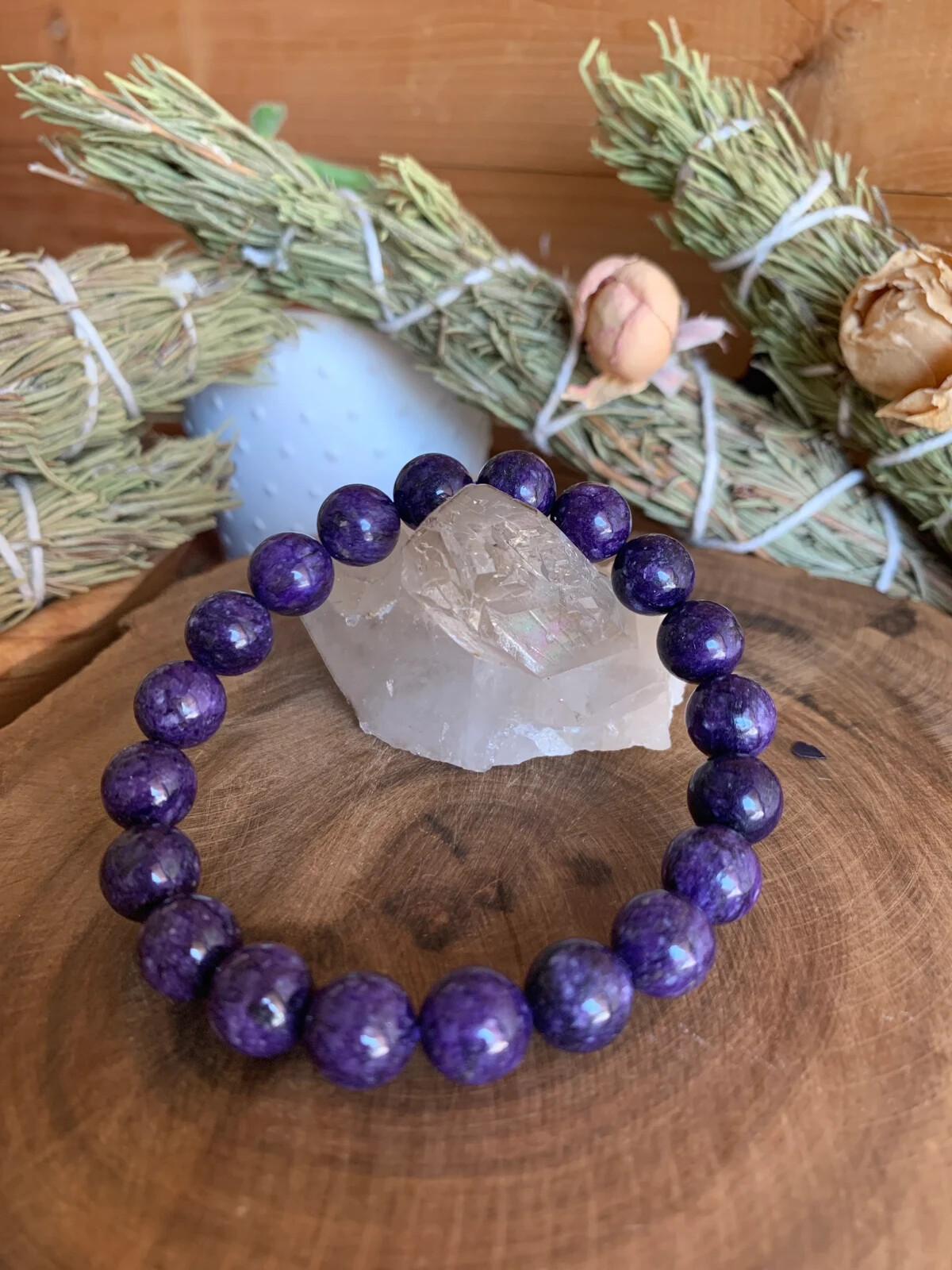 8mm Charoite Healing Bracelet Purple Stretch Healing Crystal Reiki Mothers Gift