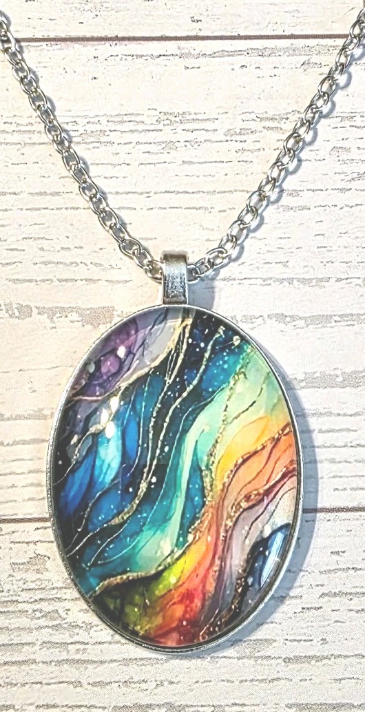 Silver Plated Zinc Colorful Pendant Necklace 19″ Chain