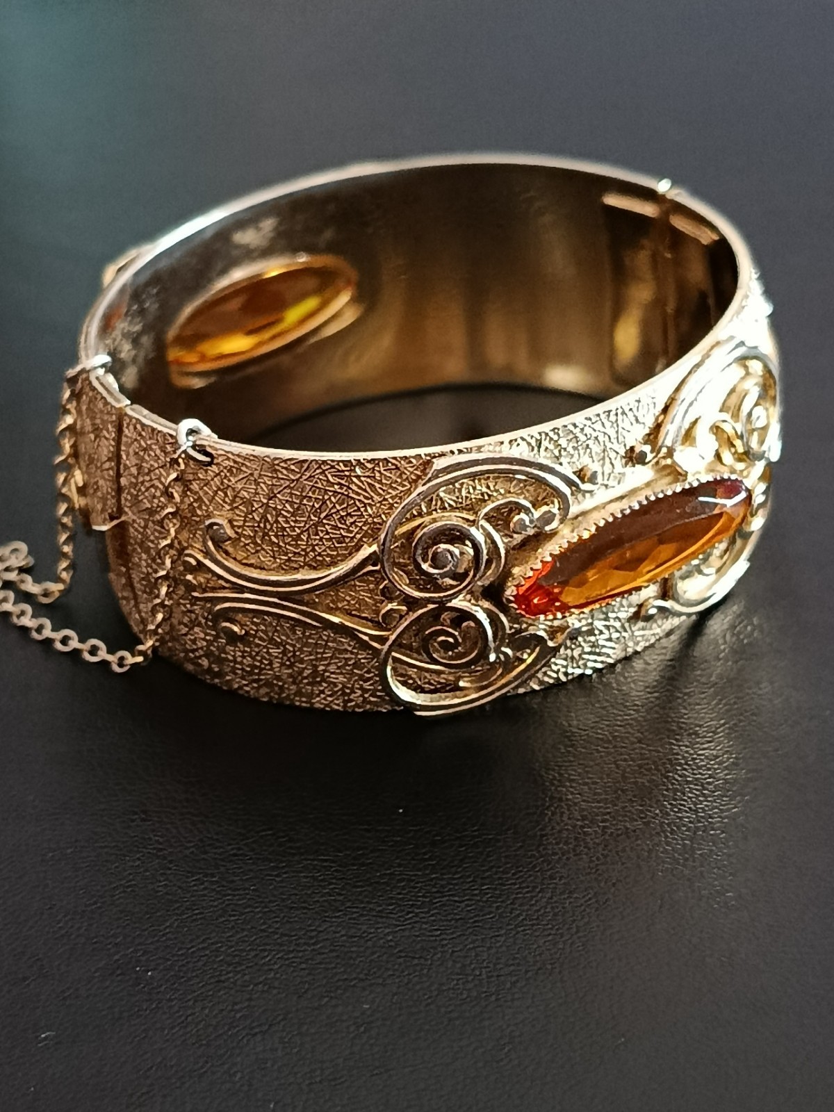 Vintage Whiting & Davis Victorian Art Nouveau Revival Hinged Bangle Bracelet