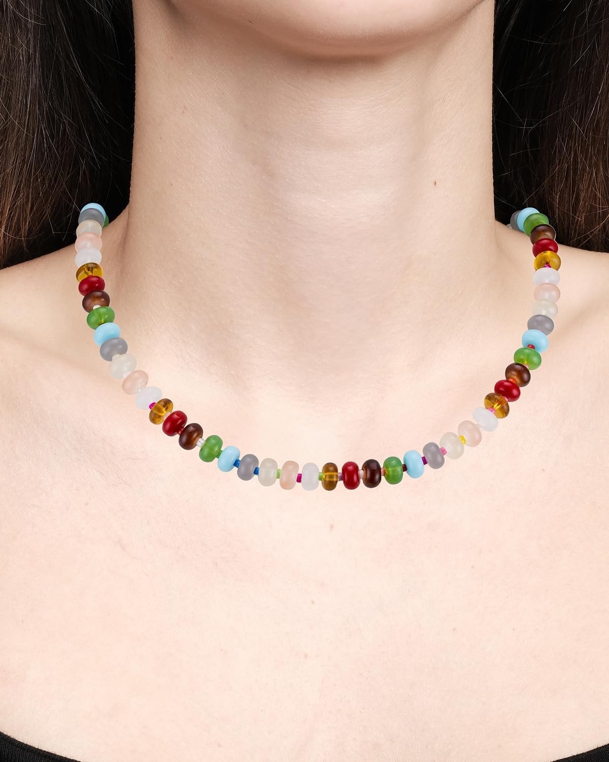 Handcrafted Natural Stone Beaded Necklace – 14K Gold-Plated Adjustable Charm