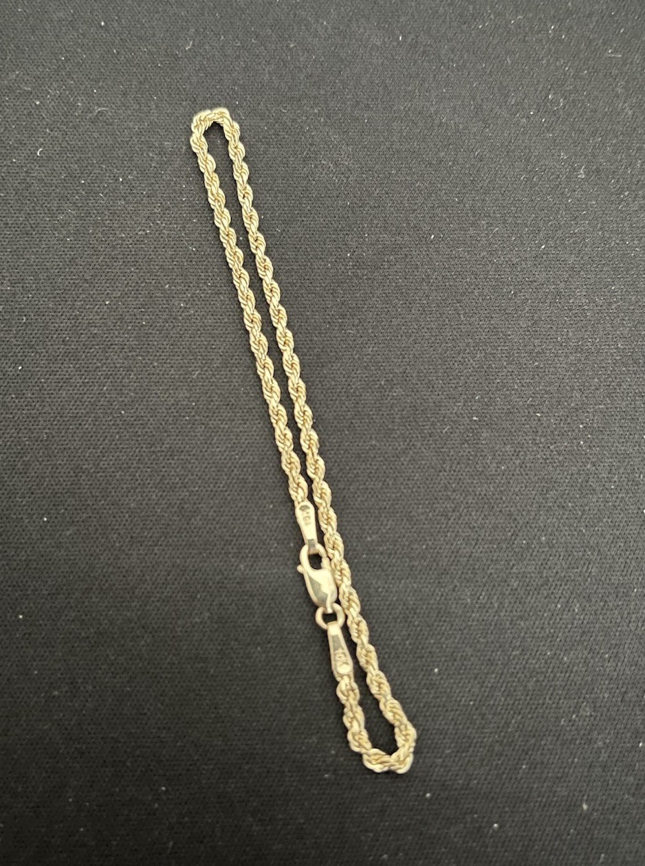 10K Gold Rope Bracelet With Lobster Clasp