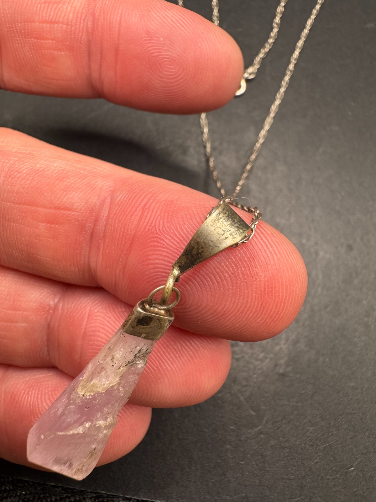 Vtg 925 Sterling Silver Kunzite Crystal Gemstone Pendant Necklace 32.1mm