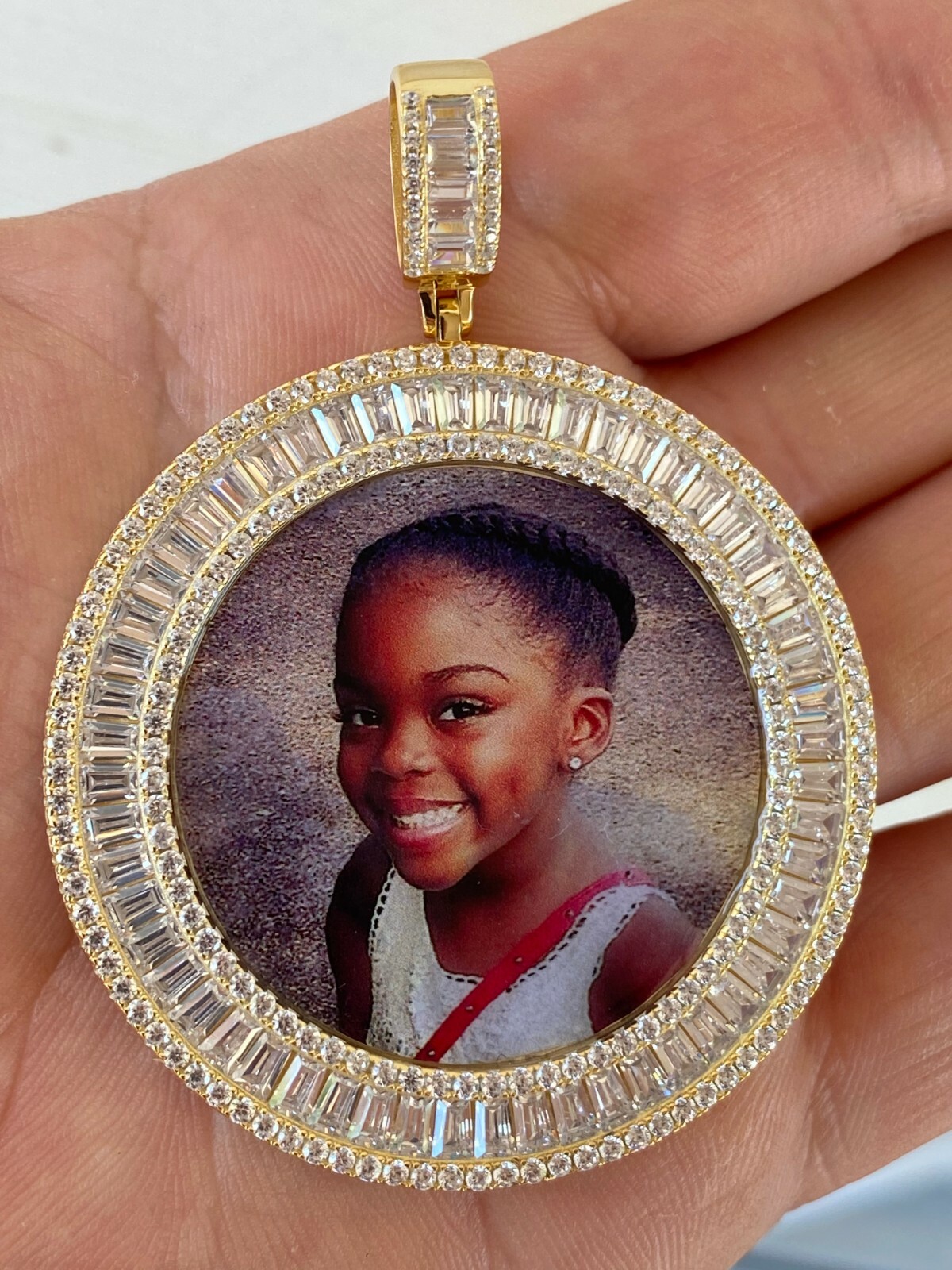 Solid 925 Silver Custom HipHop Photo Pendant Icy Memory Medallion Gold Plated CZ