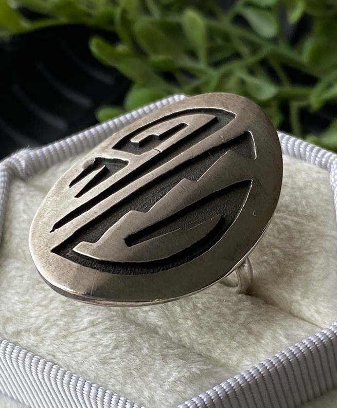 Vintage Hopi Indian Sterling Silver Water Bird Wing LRG Shield Ring Sz 7.25