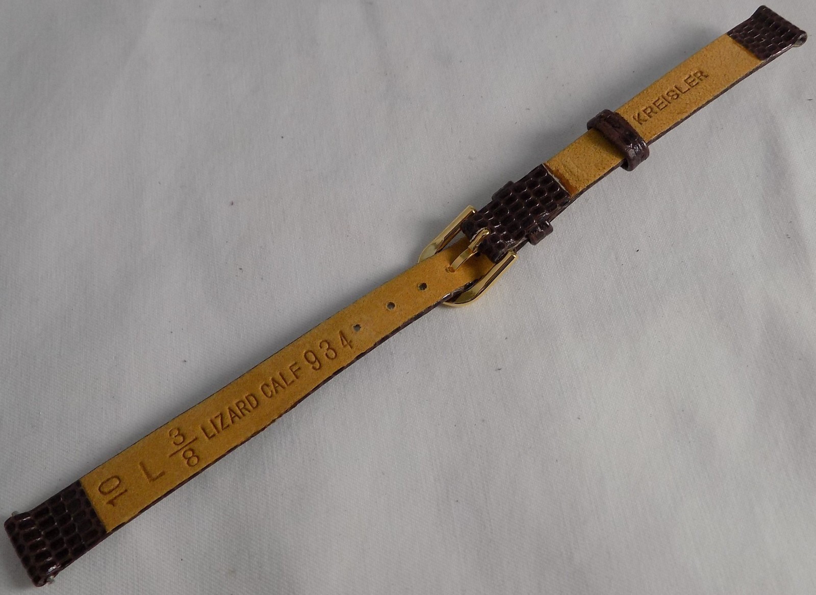 7 5/8″ 194mm Long 10mm Brown Simulated Lizard Grain Watch Band Gold Tone Buckle