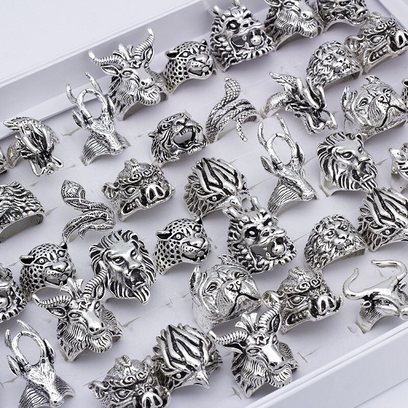 Wholesale 50pcs Punk Animal Rings Mixed Alloy Plated Vintage Unisex Jewelry Set